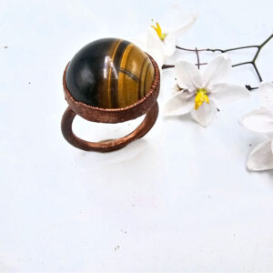 Tigers Eye Sphere Copper Ring