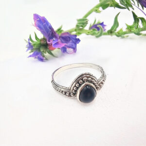 Black Onyx Dotted Ring (925 Silver) Medium
