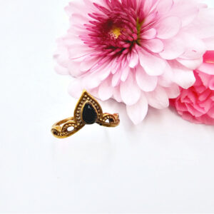 Brass Indian Goddess Black Onyx Ring