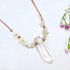 Clear Quartz Point Plain Brass Necklace Petite