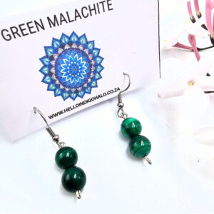 Green Malachite Beaded Dangle Earrings