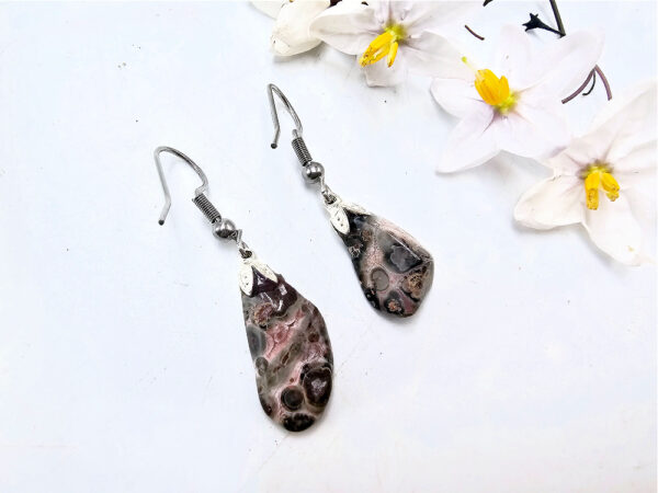 Leopard Skin Jasper Drop Earrings (Stainless Steel)