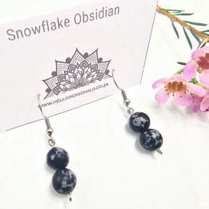Snowflake Obsidian Beaded Dangle Earrings