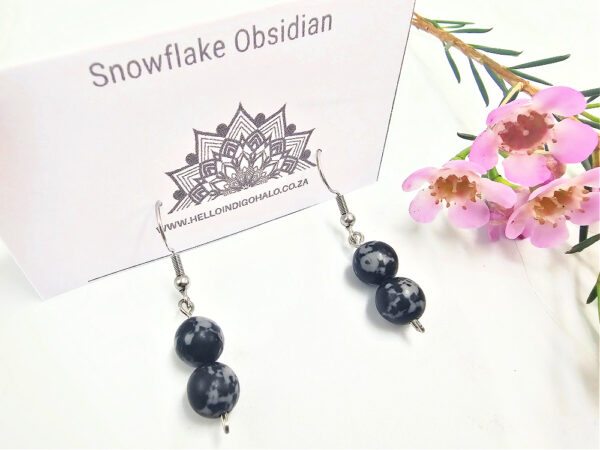 Snowflake Obsidian Beaded Dangle Earrings