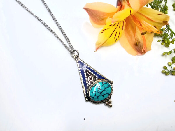 Tibetan Necklace Blue & Oval Turquoise