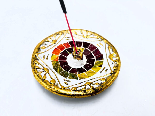 Mosaic Incense Holder Round Red