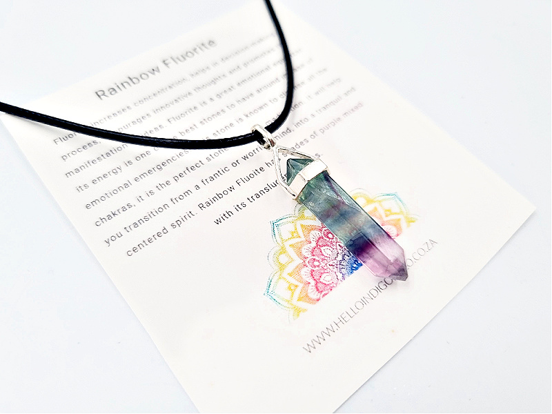 Rainbow Fluorite crystal Necklace (925 Silver) Rainbow Fluorite crystal Necklace (925 Silver)