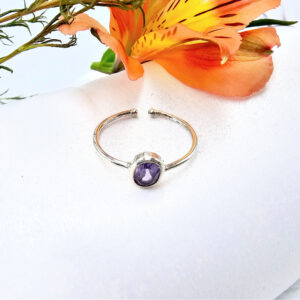 Amethyst 925 Silver Round Ring (Adjustable)