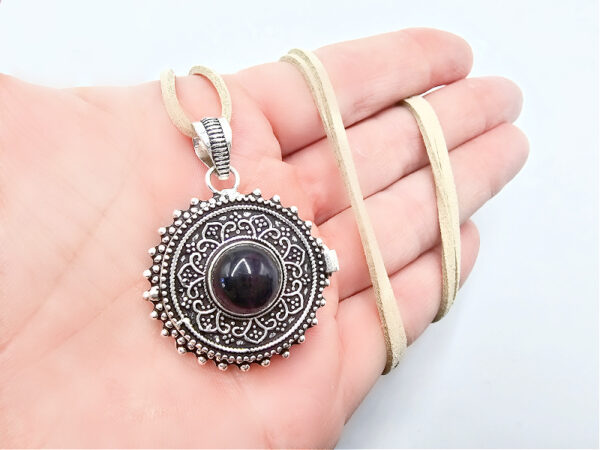 Amethyst Round Locket Necklace (Opens) - Image 3
