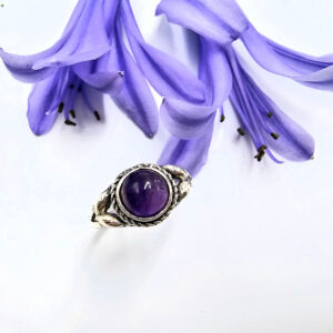Amethyst Round Leaf Ring (925 Silver)