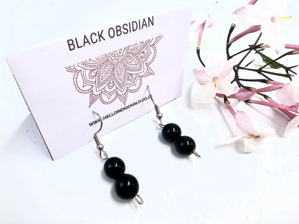 Black Obsidian beaded Dangle Earrings Black Obsidian beaded Dangle Earrings