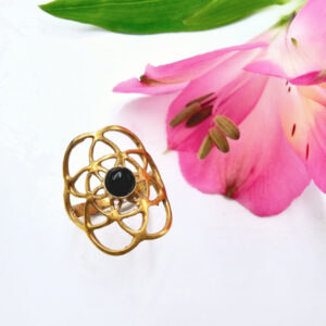 Black Onyx Flower Of Life Ring (Brass)