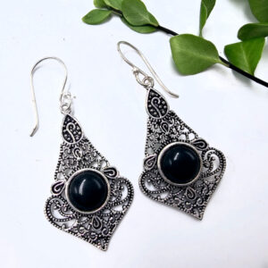 Black Onyx Earrings Tear Lattice