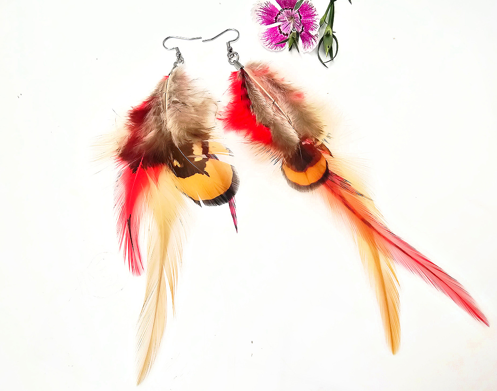 Bohemian Feather Earrings (Red) Bohemian Feather Earrings