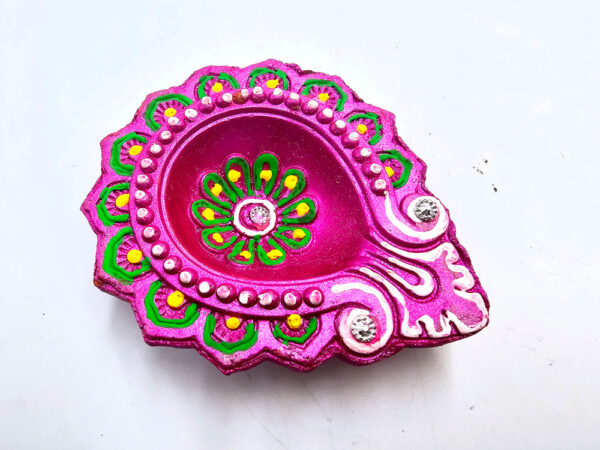 Clay Diya Pot Fancey - Pink Round Flower (Single)