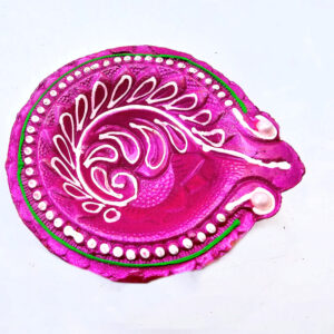 Clay Diya Pot Fancy - Pink Round Leaf (Single)