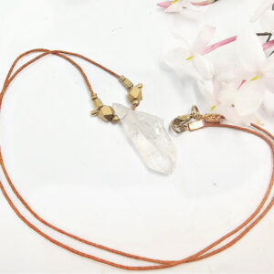 Clear Quartz Point Plain Brass Necklace Petite