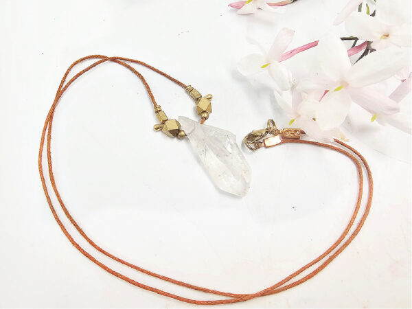 Clear Quartz Point Plain Brass Necklace Petite