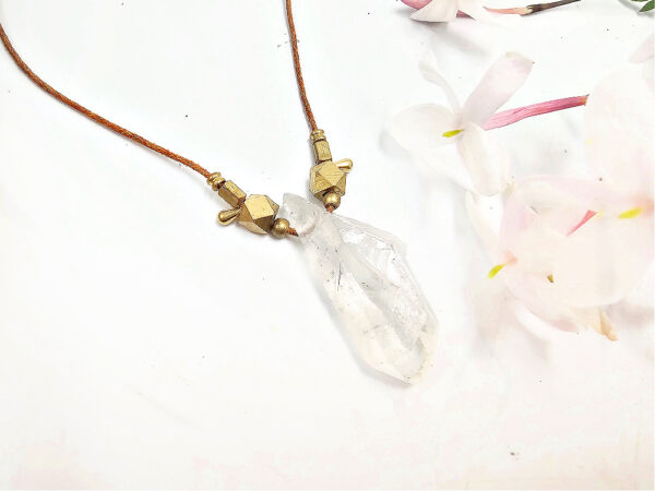 Clear Quartz Point Plain Brass Necklace Petite - Image 2