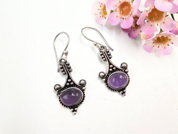 Detailed Drop Amethyst Earrings