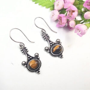 Detailed Drop Tigers Eye Earrings