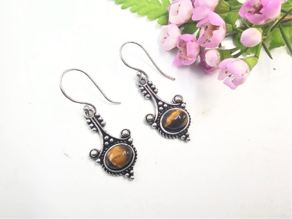 Detailed Drop Tigers Eye Earrings