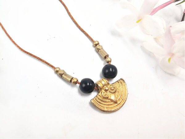 Egyptian Spiral Brass Black Obsidian Necklace - Image 2