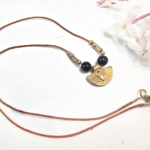 Egyptian Spiral Brass Black Obsidian Necklace