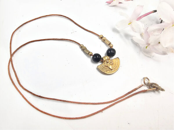 Egyptian Spiral Brass Black Obsidian Necklace