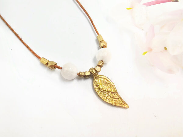 Feather Brass Selenite Necklace - Image 2