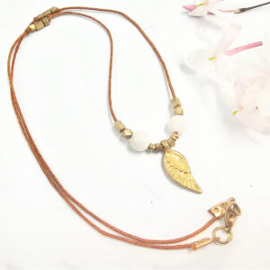Feather Brass Selenite Necklace