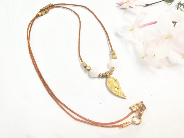 Feather Brass Selenite Necklace