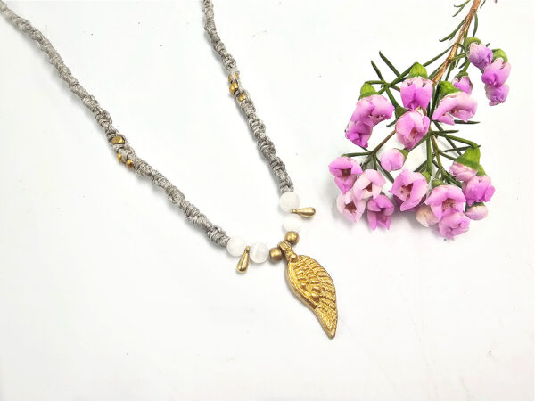 Feather Selenite Macrame Necklace - Image 2