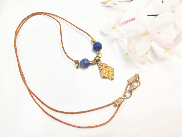 Flower Brass Lapis Lazuli Necklace