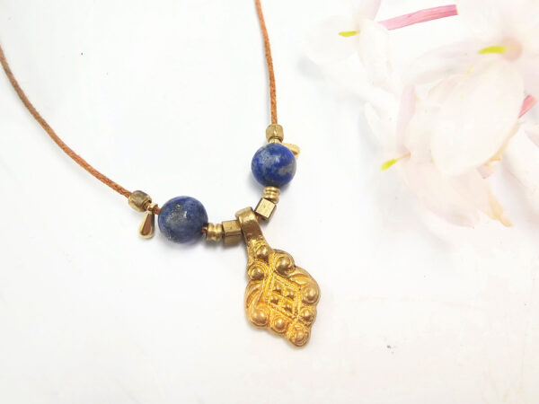 Flower Brass Lapis Lazuli Necklace - Image 2
