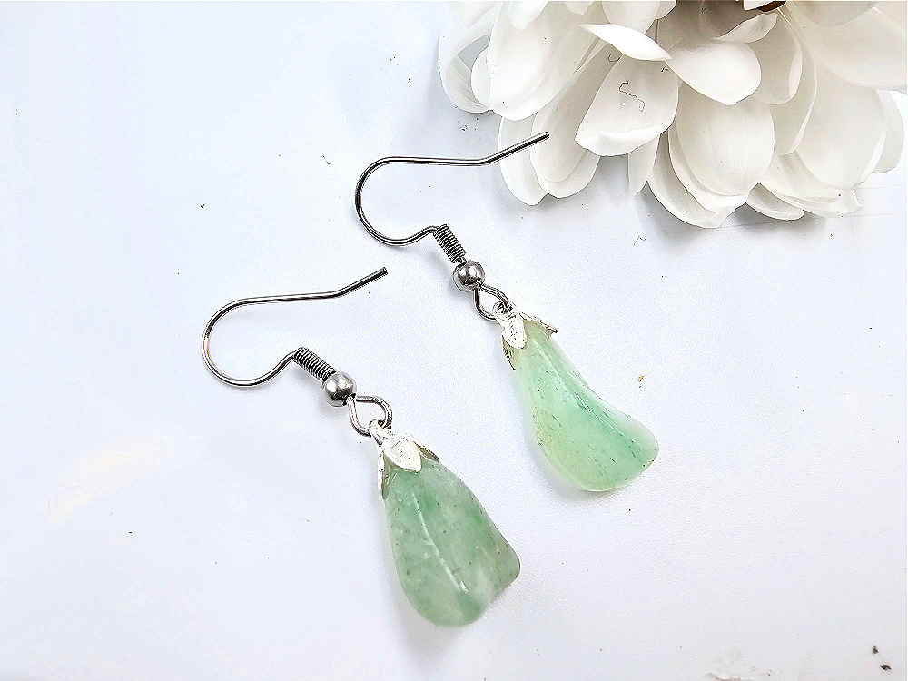 Green Aventurine Drop Earrings (Stainless Steel) Green Aventurine Drop Earrings (Stainless Steel)