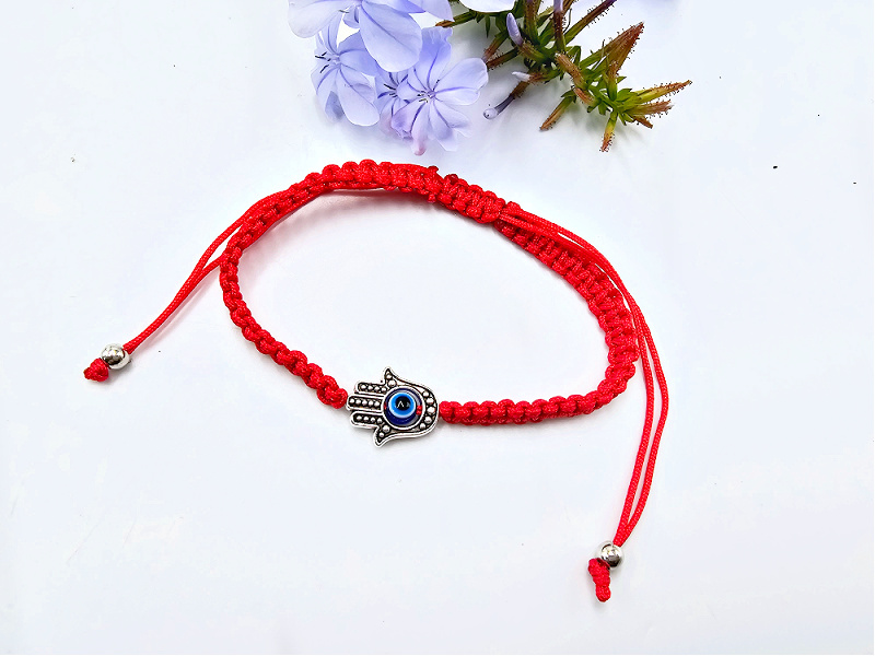 Hamsa Hand Evil Eye Macrame Bangle (Red) Hamsa Hand Evil Eye Macrame Bangle (Red) - Image 2