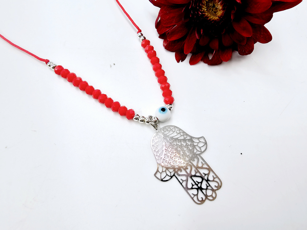 Hamsa Hand Necklace Red Evil Eye (Silver) Hamsa Hand Necklace Red Evil Eye (Silver)