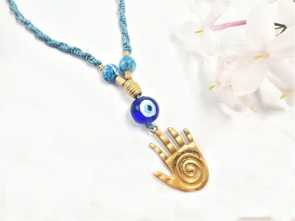 Healing Hand Evil Eye Macrame Necklace