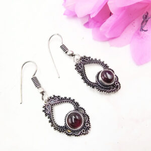 Indian Lattice Red Garnet Earrings