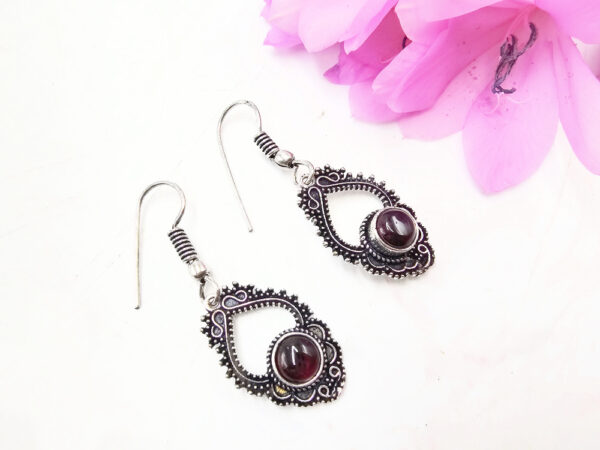 Indian Lattice Red Garnet Earrings
