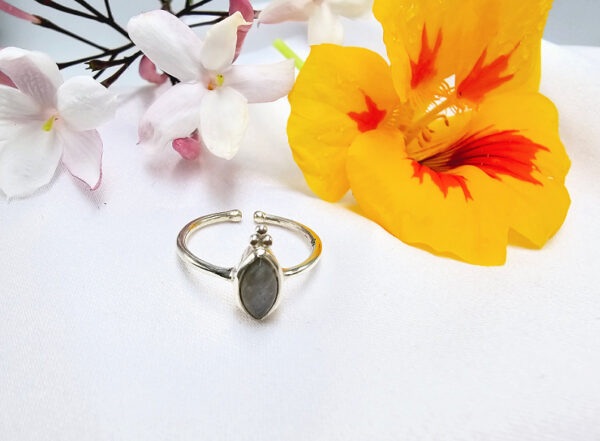 Labradorite Diamond Circle Ring (925 Silver)
