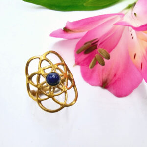 Lapis Lazuli Brass Flower Of Life Ring