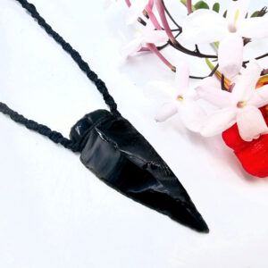 Obsidian Arrow Macrame Necklace