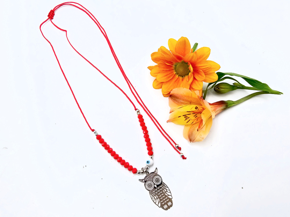 Owl Necklace Red Evil Eye (Silver) Owl Necklace Red Evil Eye (Silver) - Image 2