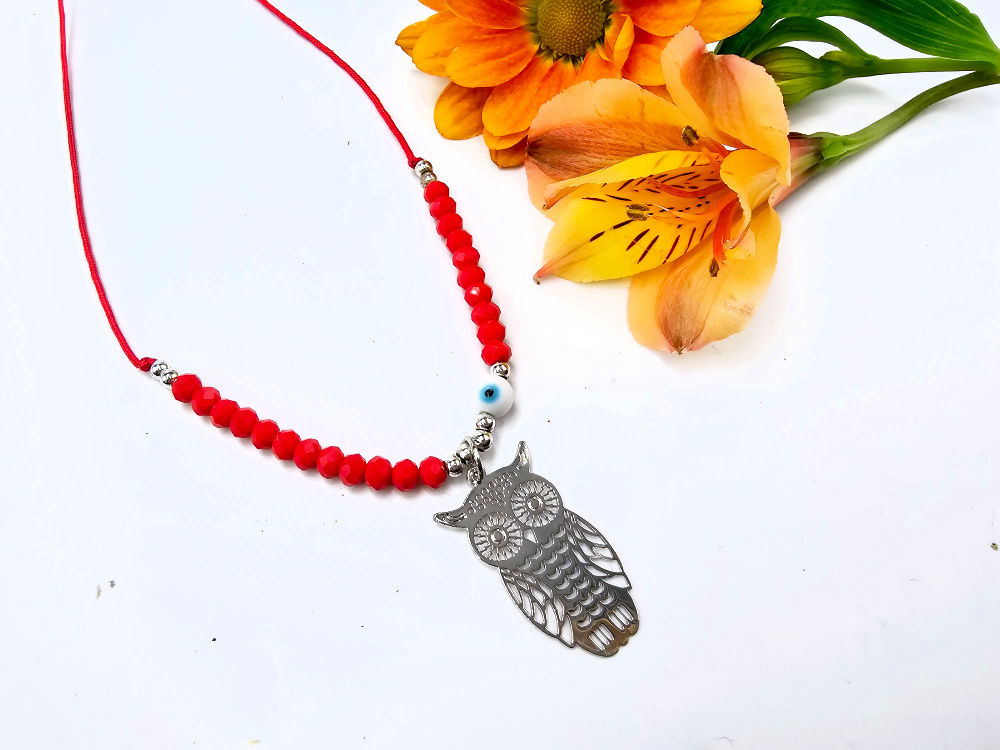 Owl Necklace Red Evil Eye (Silver) Owl Necklace Red Evil Eye (Silver)