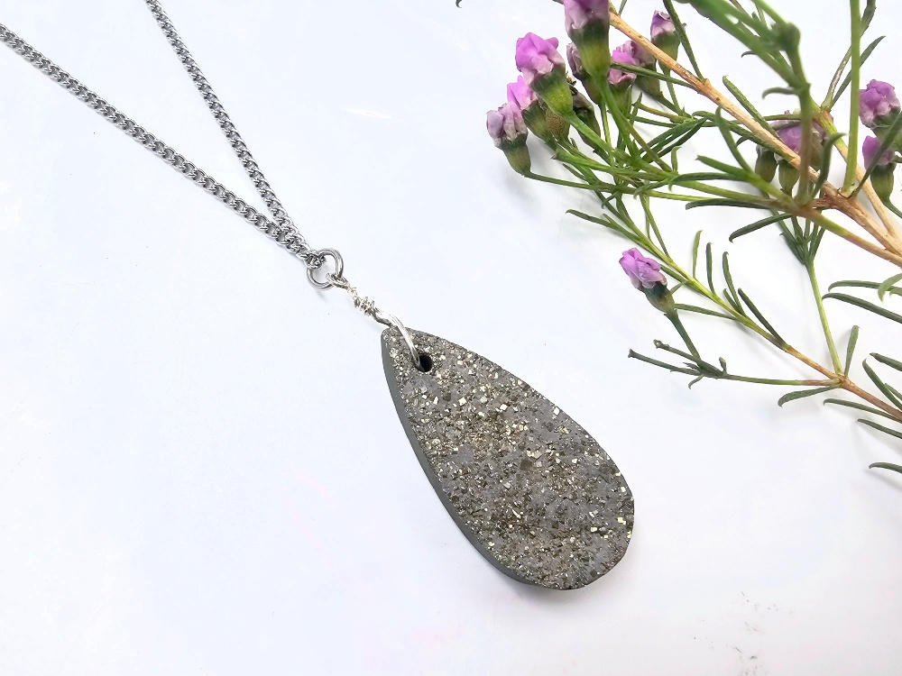 Pyrite Necklace Drop Long Pyrite Necklace Drop Long