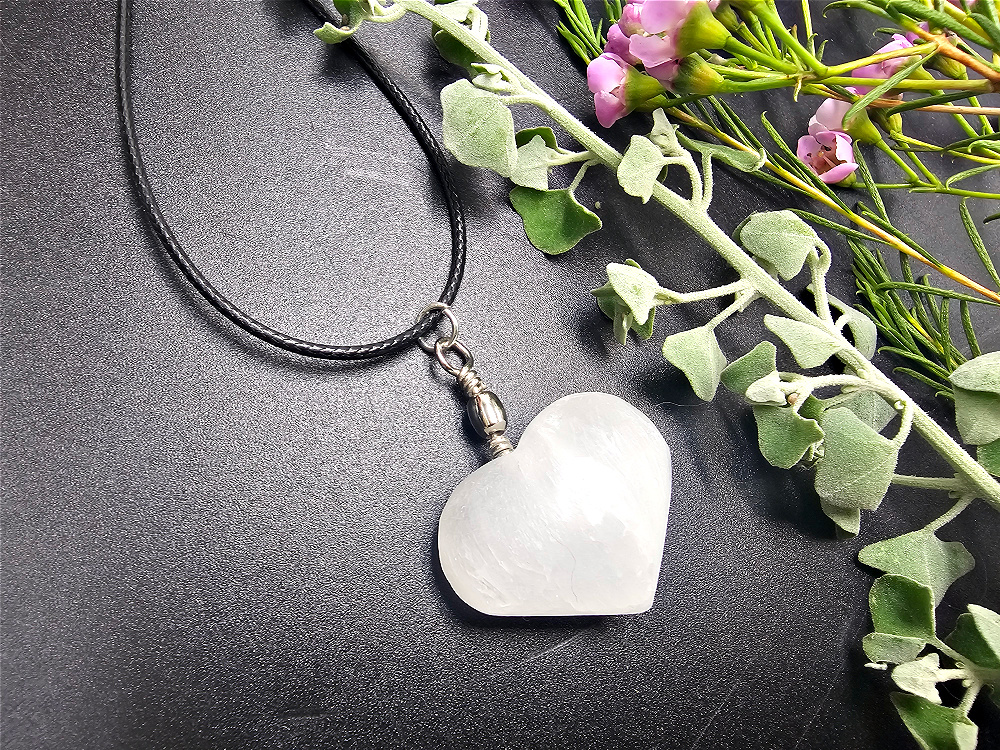 Selenite Heart Necklace Selenite Heart Necklace
