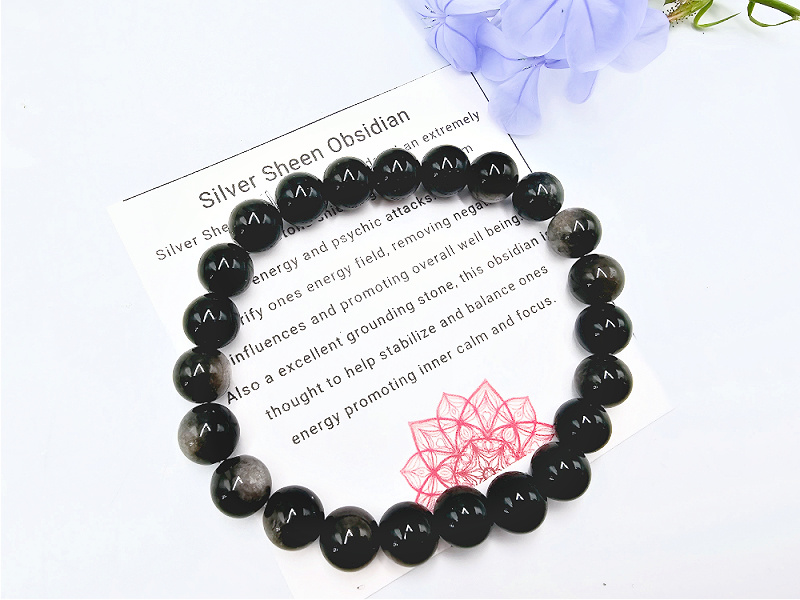 Silver Sheen Obsidian Bangle (8mm) Silver Sheen Obsidian Bangle (8mm)