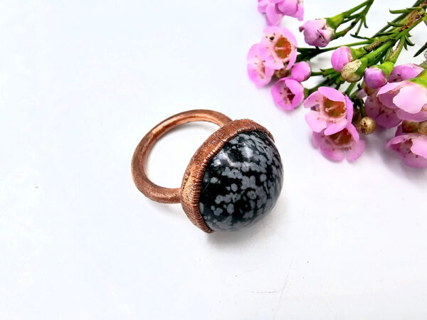Snowflake Obsidian Copper Ring (L) - Image 2
